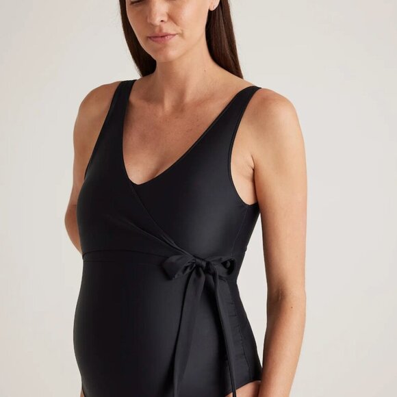 Quince Italian Maternity Plunge Wrap One Piece Swimsuit Black Small Bathing Suit - Picture 8 of 9